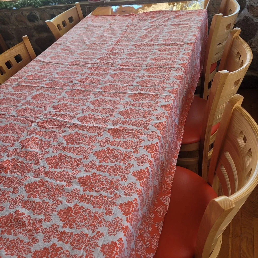 78x60 Nicole Miller Orange Floral Tablecloth 4 Cloth Striped Napkins Spring